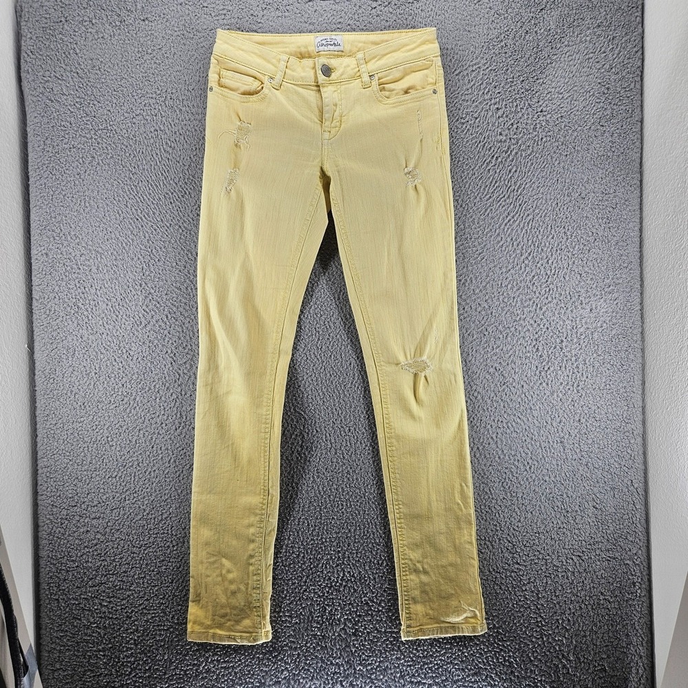 Aeropostale Bayla Skinny Jeans Women 3/4 Yellow Distressed Ripped Low Rise Denim